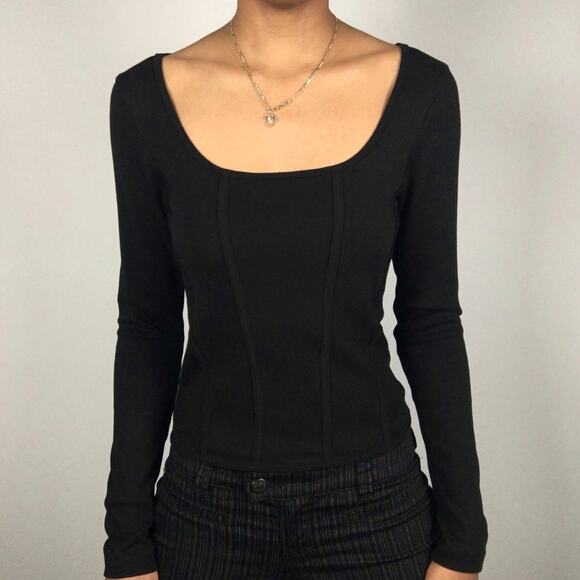 Gap Modern Long Sleeve Corset Top Womens Black Small T Shirt Tee Blouse Goth EUC - Picture 1 of 16